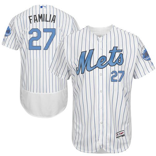 Mets #27 Jeurys Familia White(Blue Strip) Flexbase Authentic Collection Father's Day Stitched MLB Jersey - Click Image to Close